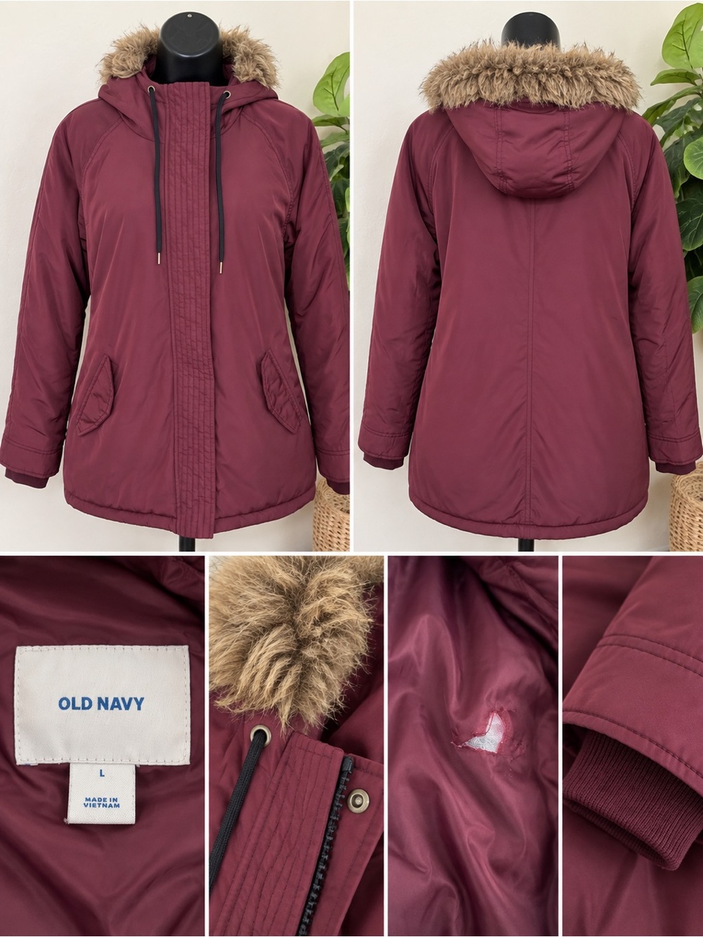 Old Navy Burgundy Faux Fur Hooded Winter Parka Women’s L